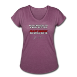 Women's V-Neck T-Shirt - Old Enough To Know Better (White Logo) - heather plum