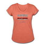 Women's V-Neck T-Shirt - Old Enough To Know Better (White Logo) - heather bronze