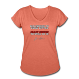 Women's V-Neck T-Shirt - Old Enough To Know Better (White Logo) - heather bronze