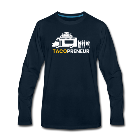 Men's Long Sleeve T-Shirt - Tacopreneur (White Logo) - deep navy