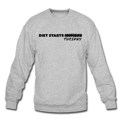 Crewneck Sweatshirt - Diet Starts Tuesday (Black Logo) - heather gray