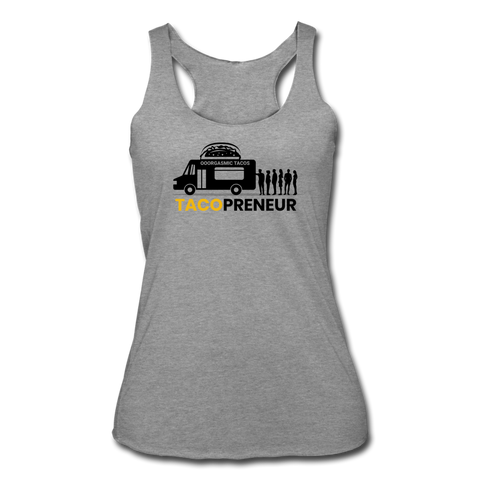 Women’s Racerback Tank - Tacopreneur (Black Logo) - heather gray