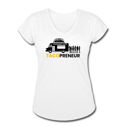 Women's V-Neck T-Shirt - Tacopreneur (Black Logo) - white