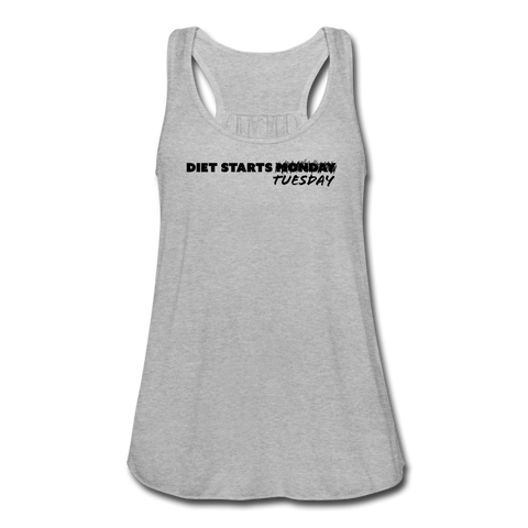 Women's Flowy Tank Top - Diet Starts Tuesday (Black Logo) - heather gray