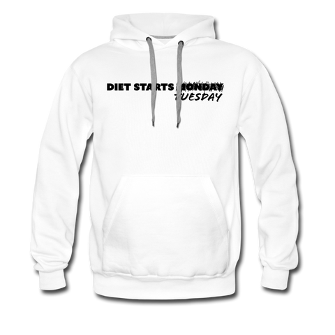 Men’s Premium Hoodie - Diet Starts Tuesday (Black Logo) - white