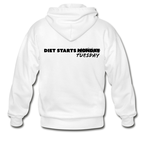 Men's Heavy Blend Zip Hoodie - Diet Starts Tuesday (Black Logo) - white