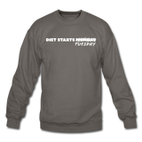 Crewneck Sweatshirt - Diet Starts Tuesday (White Logo) - asphalt gray