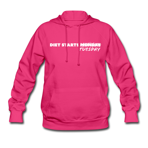 Women's Hoodie - Diet Starts Tuesday (White Logo) - fuchsia