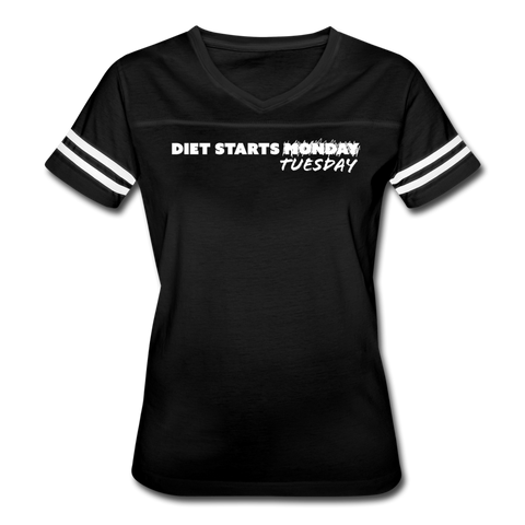 Women’s Vintage Sport T-Shirt - Diet Starts Tuesday (White Logo) - black/white