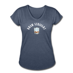 Women's V-Neck T-Shirt - Dram Straight (White Logo) - navy heather