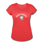 Women's V-Neck T-Shirt - Dram Straight (White Logo) - heather red