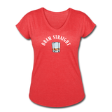 Women's V-Neck T-Shirt - Dram Straight (White Logo) - heather red