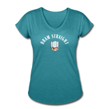 Women's V-Neck T-Shirt - Dram Straight (White Logo) - heather turquoise