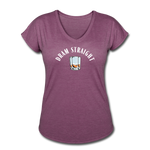 Women's V-Neck T-Shirt - Dram Straight (White Logo) - heather plum