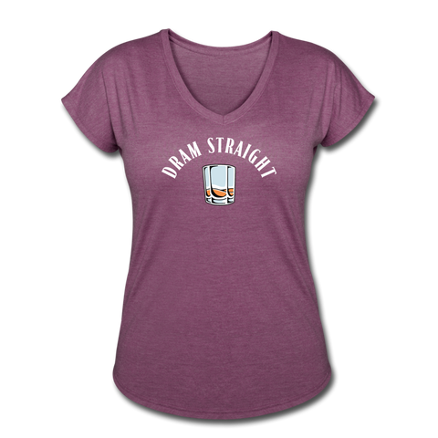 Women's V-Neck T-Shirt - Dram Straight (White Logo) - heather plum