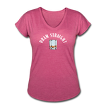 Women's V-Neck T-Shirt - Dram Straight (White Logo) - heather raspberry