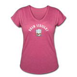 Women's V-Neck T-Shirt - Dram Straight (White Logo) - heather raspberry