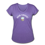 Women's V-Neck T-Shirt - Dram Straight (White Logo) - purple heather