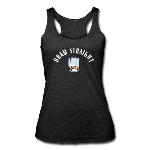 Women’s Racerback Tank - Dram Straight (White Logo) - heather black