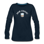 Women's Long Sleeve T-Shirt - Dram Straight (White Logo) - deep navy