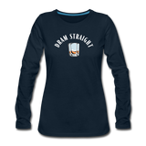 Women's Long Sleeve T-Shirt - Dram Straight (White Logo) - deep navy