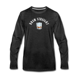 Men's Long Sleeve T-Shirt - Dram Straight (White Logo) - charcoal gray