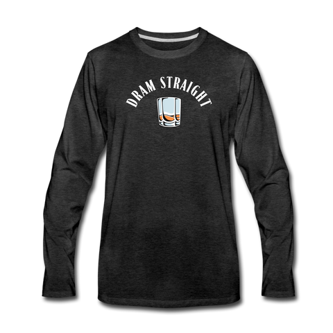 Men's Long Sleeve T-Shirt - Dram Straight (White Logo) - charcoal gray