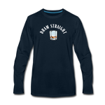 Men's Long Sleeve T-Shirt - Dram Straight (White Logo) - deep navy