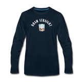 Men's Long Sleeve T-Shirt - Dram Straight (White Logo) - deep navy