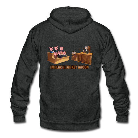 Unisex Fleece Zip Hoodie - Impeach Turkey Bacon - charcoal gray